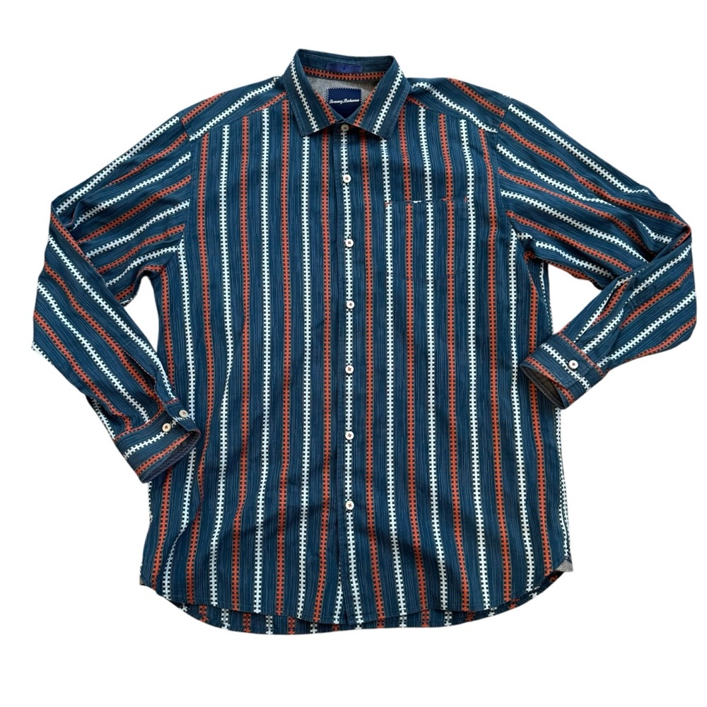 Tommy Bahama Men's Space Dye Cowboy Shirt MEDIUM Neptune Long Sleeve Cotton